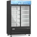 53" Double Glass Sliding Door Merchandiser Refrigerator with LED Lighting, Black